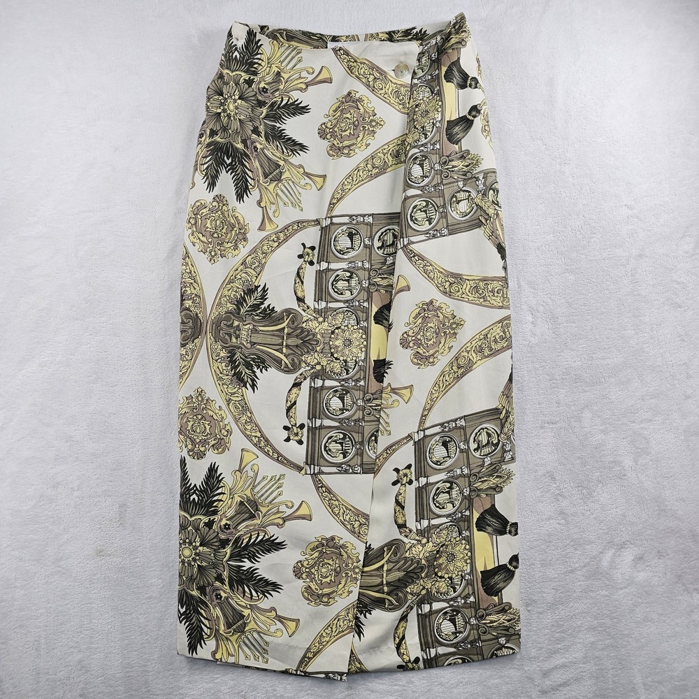 Point Of View Collection 100% Silk Wrap Skirt Womens 8 Midi Baroque 28x35 Floral
